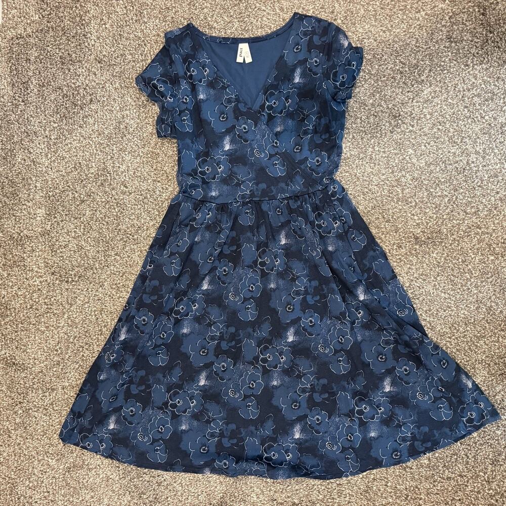 Pact Organic Cotton Fit & Flare Dress S Blue Floral Cottagecore Casual Pockets